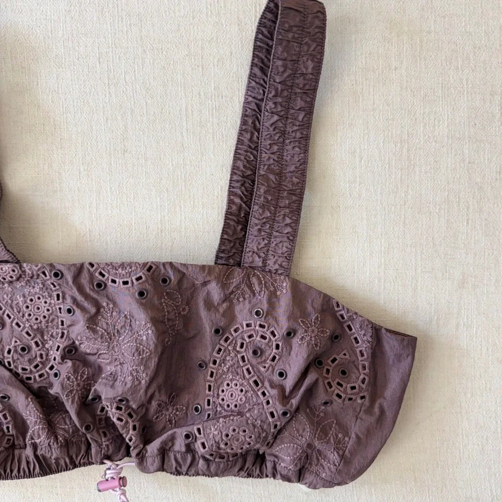 Free People Movement You Bet Eyelet Crop Top Mauve Medium Festival Gorpcore